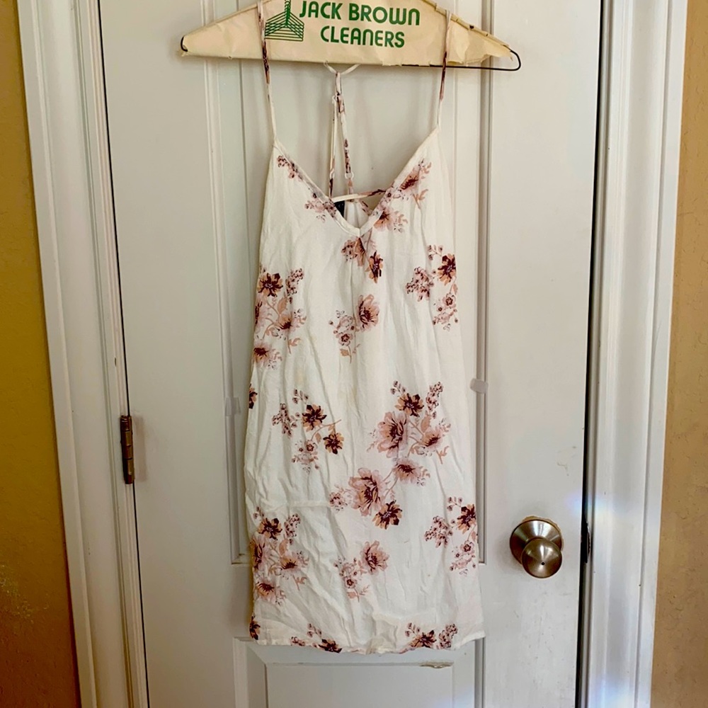 Lunachix white and pink floral slip dress size extra small
